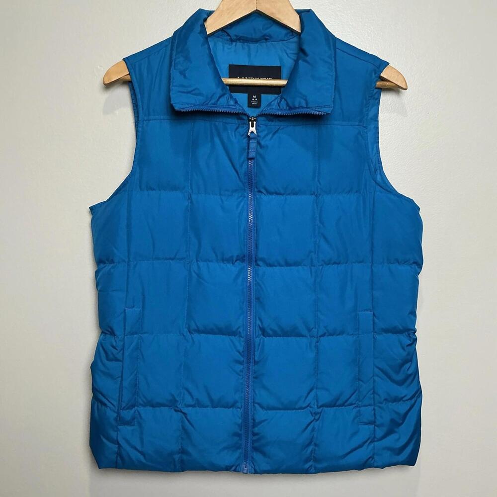 Lands' End Puffer Down Vest Medium Full Zip Insulated Lightweight Blue‎